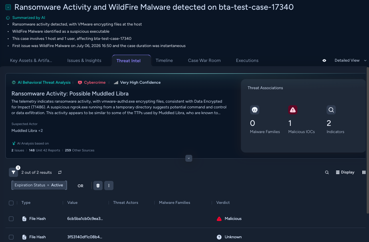 This screenshot from Cortex UI shows a case that BTA determined to be a cybercrime.