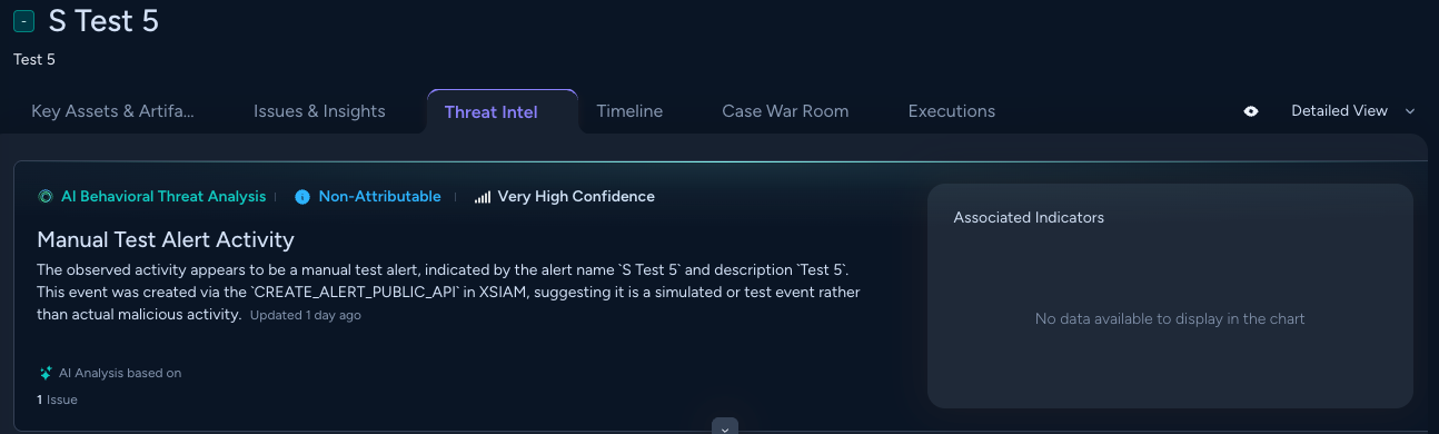 This screenshot from Cortex UI shows a case that BTA determined to be an non-attributable.