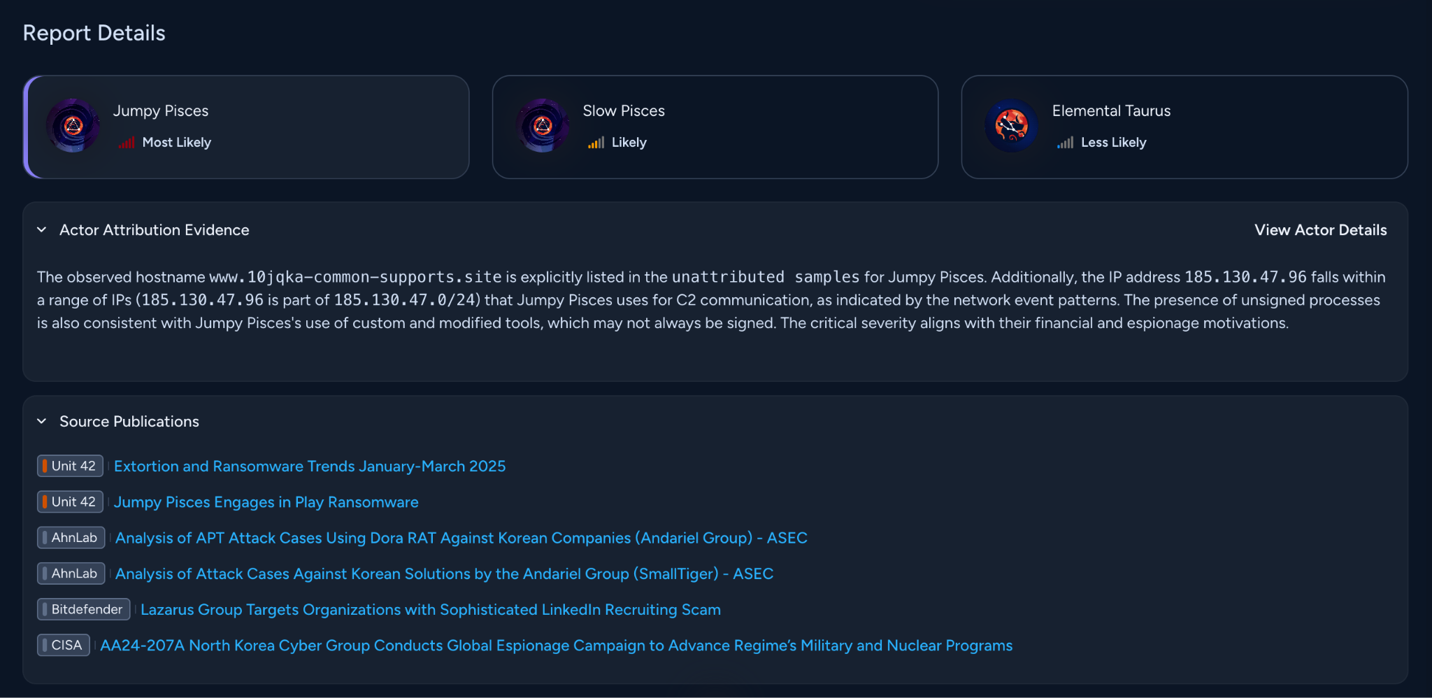 This screenshot from Cortex UI shows a case with citations and a list of publications generated by BTA for a specific case.